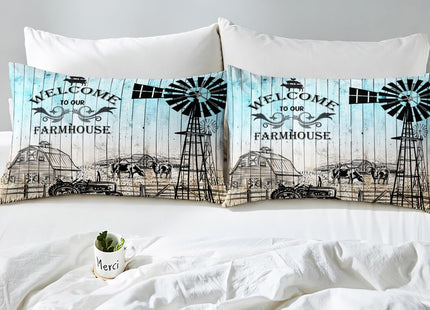 Erosebridal Rustic Windmill Bed Sheets Set Tractor Sheet Set Farmhouse Cow Sheets for Boys Girls Adults, Rustic Farm Barn Door Woodland Animals Flat Fitted Sheet Full Size with 2 Pillowcases
