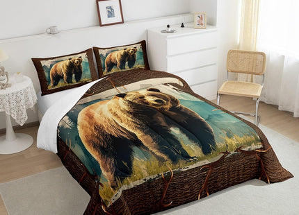 Erosebridal Brown Bear Bedding Set Full Woodland Safari Animal Comforter Set, Watercolor Wildlife Duvet Insert Rustic Farmhouse Quilt Sets, Country Lodge Cabin Bedding Comforters & Sets Breathable