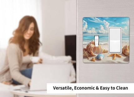 Beach Coastal Seashore Sea Starfish Shell Sand Light Switch Cover Plate 1 Gang No Device Blank Electrical Wall Plates Faceplate Decorative Switch Plate for Bathroom Home Decor