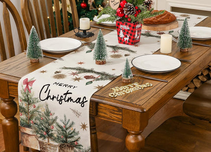 Christmas Table Runner, Xmas Trees Merry Christmas Runner for Table Holly Pine Cone Seasonal Winter New Year Holiday Home Party Decor Festival Decorations 13x36 Inch