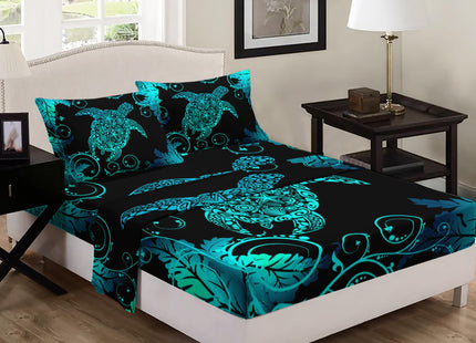 Nttopship Black Sea Turtle 4 Pieces Bed Sheet Sets Queen Size Sea Turtle Bedding Sets with 16" Deep Pockets Oceans and Starfish Bedroom Decor,Bedding Set 4 PCS(1 Fitted+1 Flat+2 Pillowcases)