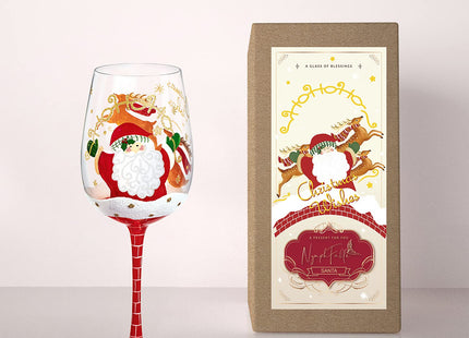 NymphFable Santa Reindeer Hand-Painted Wine Glass Christmas Gift, 15 oz