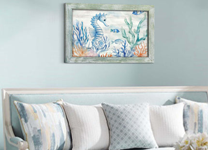 ARTISTIC PATH Ocean Seahorse Framed Wooden Wall Art, 24x16 Inch