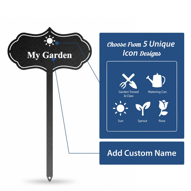 RealSteel Custom Seed & Plant Markers – Metal Garden Stakes for Herbs, Fruits & Vegetables | Elegant Steel Plant Labels for Pots, Raised Beds & Outdoor Gardens | Farmhouse & Greenhouse | Sun Icon