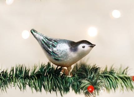 Old World Christmas Nuthatch Glass Blown Ornament for Christmas Tree, Handcrafted Holiday Decoration, Clip - Bird Watcher Clip Collection