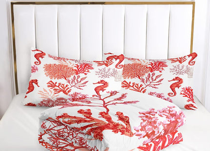 Ocean Coral Red Hippocampus Twin Comforter Set, Soft 2 Pillowcases