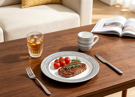 HomeVss 16 Piece Dinnerware Set, Ceramic Plates and Bowls Sets for 4, Microwave and Dishwasher Safe, Handcrafted Tree Bark Series Dish Set, White Birch