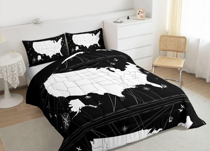 World Map Comforter Set Twin Nautical Theme Bedding Comforters & Sets Black White Duvet Set Campus Sailboat Quilt Comforter, Geography Earth Global Theme Bedroom Decor for Boys Girls Men Women