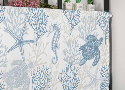 Pinroote Blue Grey Coastal Valances for Windows Treatment Farmhouse Decor, Sea Turtle Nautical Coral Summer Beach Rod Pocket Valance Curtains for Living Room, Bedroom, Kitchen, 54"W x 18"L - 1 Panel
