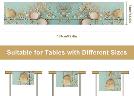 JanJCurt Starfish Seashell Table Runner, Summer Beach Nautical Coastal Rustic Farmhouse Wooden Plank Blue Ocean Table Runner for Dinning Holiday Party Indoor Outdoor Decor 13x36 Inch