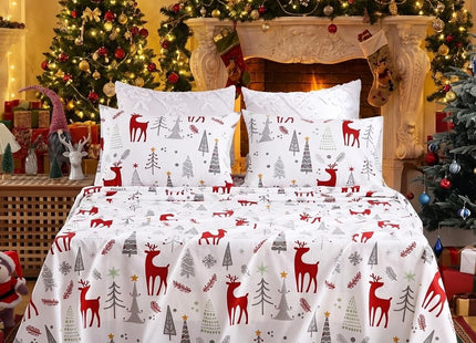 STARBEDIA Christmas Flannel Sheets King, 100% Cotton Holiday Bed Sheet Set, Deep Pocket Fitted Sheet, Soft Warm Brushed Christmas Sheet (King Size, Forest Deer)