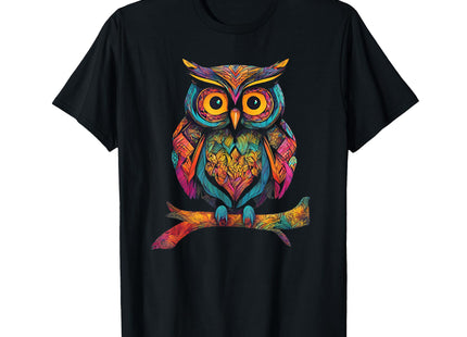 Owl Perched On A Tree Branch Colorful Pattern Owl Lover T-Shirt
