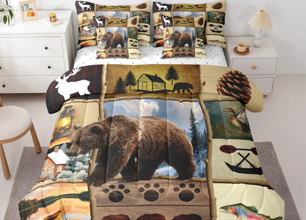 Feelyou Rustic Farmhouse Bear Twin Comforter Set with Sheets for Kids Boys Girls Hunting Wild Animal 7 Pieces Bedding Set Patchwork Cabin Lodge Bed in a Bag Room Decor Soft Microfiber