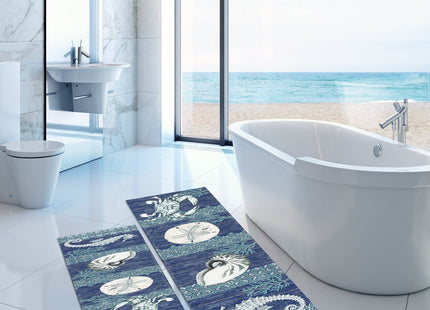 GUBIYU Kitchen Rugs Sets 2 Piece Floor Mats Sea Underwater Submarine Blue Crab Durable Doormat Nautical Ocean Animal Area Rugs Washable Runner Carpet Set Non Slip Fantastic Crab Kitchen Rugs and Mats