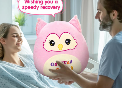 12''Get Well Soon Owl Plush Pillow Soft Pink Owl Stuffed Animal for Kids