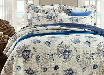 LIVILAN Nautical Theme Bedspread 3-Piece Reversible Queen Quilt Set, Cotton Fabric All-Season Coastal Beach Quilts Coverlet Set, Navy Blue Quilt (90 X 98 '') 2 Pillowcases (20 X 27'')