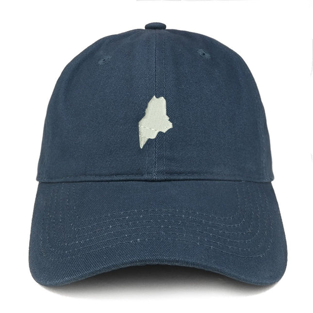Trendy Apparel Shop Maine State Map Embroidered Low Profile Soft Cotton Brushed Baseball Cap - Navy