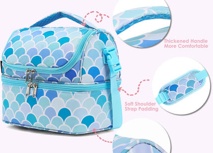 FlowFly Double Decker Cooler Insulated Lunch Bag Large Tote for Boys, Girls, Men, Women, With Adjustable Strap (Mermaid)