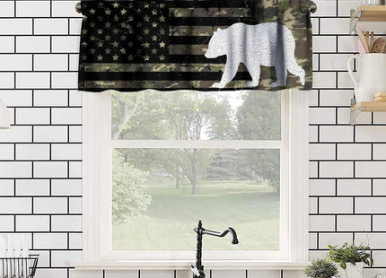 SHElifestyle Rustic Camo Bear Window Curtain Valance, Vintage US Flag Camouflage Hunting Forest Country Farmhouse Window Treatment Valance for Kitchen Bedroom Living Room 54x18inch