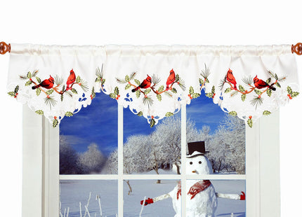Simhomsen Embroidered Rod Pocket Christmas Holiday Cardinal Kitchen Window Curtain Valance W 60 × L 14 Inches (Cardinal)