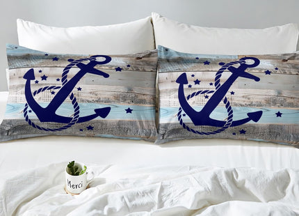 Coastal Nautical Bedding Sets Queen Navy Blue Anchor Bed Sheets For Kids Boys Teen Rustic Farmhouse Wooden Board Sheet Set Retro Ocean Sailing Boat Fitted Sheet Retro Grey Flat Sheet 2 Pillow Cases
