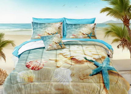 Bedbay Coastal Bedding Set Bed in a Bag Queen Beach Comforter Set 8 Pcs Turquoise Ocean Bed Set Lightweight Summer Comforter Queen Size Quilt Set Beach Room Decor for Teen Girls Women(Ocean,Queen)