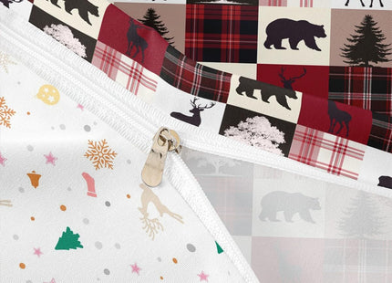 Retro Red Stripes Grid Bedding Set,Animal Silhouette Duvet Cover for Kids Teen Boys Girls,Wildlife Bear Moose Elk Comforter Cover Decorative Room,Christmas Quilt Cover with 2 Pillowcases,Full Size