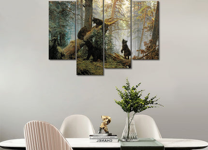 Black Bear Wall Art Bears Play in Forest Broken Tree Canvas Painting The Picture Print On Canvas Animal Pictures for Home Decor Decoration Gift