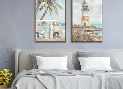 ARTISTIC PATH Coastal Lighthouse Canvas Framed Wall Art 24"x36"x2 PCS
