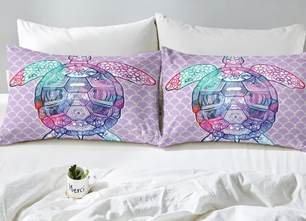 Erosebridal Sea Turtle Duvet Cover King Retro Turtles Bedding Sets Abstract Tortoise Comforter Cover Luxury Microfiber Purple Bed Cover Sealife Theme Quilt Cover for Kids 3 Piece with 2 Pillowcases