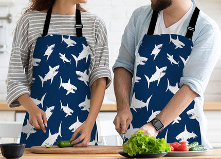 afidomu Kitchen Cooking Apron Shark Pattern With Various Gestures Danger Humor Nautical Design Blue Apron Home Baking Chef Apron Waterproof For Women Men 31X27 Inches