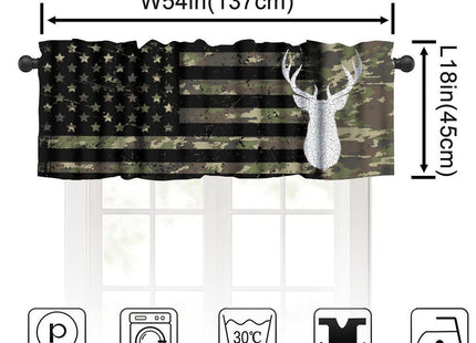 SHElifestyle Rustic Moose Deer Curtain Valance, Camo US Flag Camouflage Hunting Forest Country Farmhouse Window Treatment Valance for Kitchen Bedroom Living Room 54x18inch