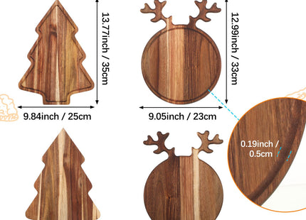 Umigy 2 Pcs Christmas Charcuterie Board Acacia Wood Cutting Board,Reindeer