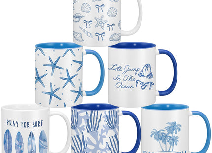 Didaey 6 Pcs Coastal Coffee Mugs, Blue Starfish Ceramic 12 oz Summer