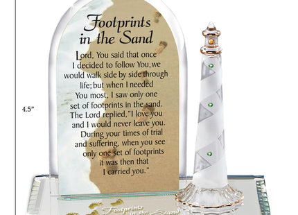 Glass Baron Lighthouse Figurine with Footprints in the Sand Poem