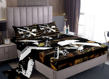 Hunting And Fishing Bedding Set Wildlife Fish Duck Deer Bear King Bed Sheets For Boys Men,Camo American Flag Sheet Set Rustic Trees Leaves Camouflage Fitted Sheet + Flat Sheet + 2 Pillow Cases
