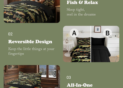 Feelyou Fishing Comforter Set with Sheets 7 Piece Queen Size