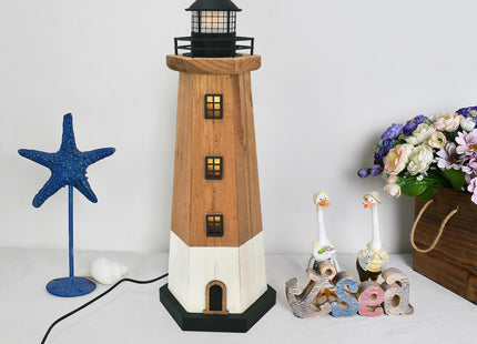 Wooden Lighthouse Decor with LED Light Nautical Tabletop Centerpiece