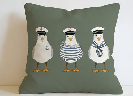 JLLBF Olive Green Nautical Throw Pillows Cover 18x18 Double-Sided, Coastal Blue Pillow Covers, Funny Seagull Decor for Home Bedroom Couch Bed, Summer Bathroom Decor