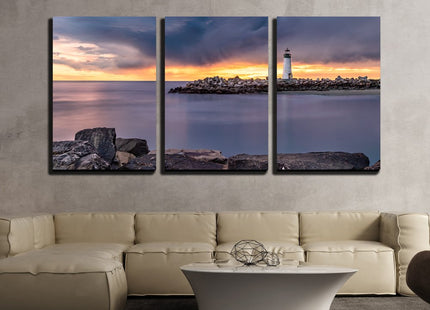 wall26 - 3 Piece Canvas Wall Art - Landscape with Lighthouse During Sunset - Modern Home Art Stretched and Framed Ready to Hang - 16"x24"x3 Panels