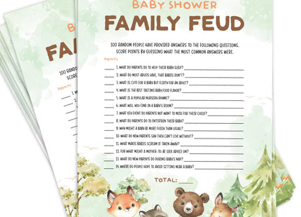 50 Baby Shower Family Feud Game Cards, Woodland Baby Shower Games Activity for Girl or Boy, Gender Neutral, Woodland Theme