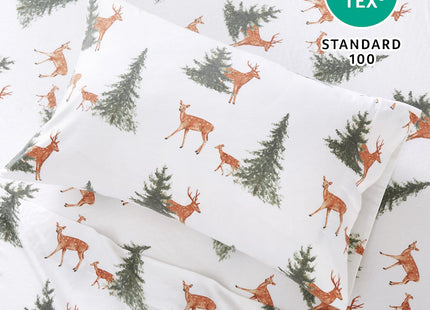 CAROMIO Christmas Sheets Twin, 100% Cotton Flannel Printed Bed Sheet Set, Soft Heavyweight Brushed Flannel, 16 Inches Deep Pocket Winter Warm Sheets 3 Piece (Forest, Twin)
