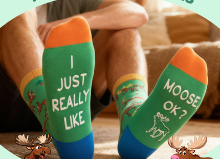 HAPPYPOP Funny Moose Gifts - Moose Lovers Novelty Socks, Crazy Silly Fun Socks for Men & Women
