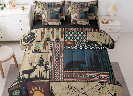 Feelyou Kids Bear Deer Comforter Set with Sheets Full Size Wild Animal 7 Pieces Bedding Set for Boys Girls Bedroom Decor Rustic Cabin Country Western Farmhouse Hunting Southwestern Bed in a Bag Soft