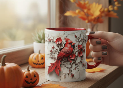 ANOVRA Red Cardinal Coffee Mug, Cardinal Bird Mug for Bird Lovers, Floral Branch Butterfly Kitchen Office Decor, Accent Ceramic Cup Printed Both Sides for Coffee Tea Cocoa