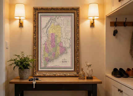 YFET A New Map of Maine, 1846 Rustic Map Decor Poster Wall Art
