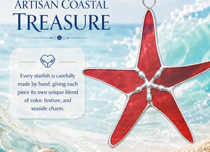 Red Stained Glass Starfish Suncatcher 3in Home Decor, Beach Gifts for Women