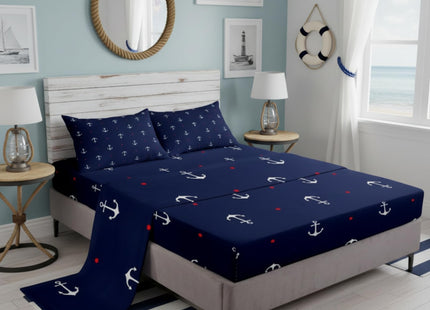 Castle Fairy Anchor Printed Bed Sheet Queen Set Red Heart Pattern Sheets Sets Adults Bedroom Decor Nautical Anchor Microfiber Bedding Set with Flat,Fitted Sheet,2 Pillow Cases