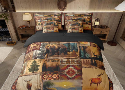 Feelyou Bear Comforter Set Twin Size 7 Pieces Rustic Cabin Lodge Country Bedding Set for Kids Girls Nature WildLife Bed in a Bag with Comforter, Sheets,Farmhouse WesternSouthwestern Plaid Grid Quilted