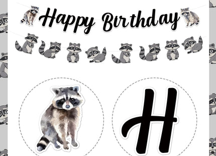 Sursurprise Raccoon Birthday Decorations, Raccoon Happy Birthday Banner for Raccoon Party Supplies